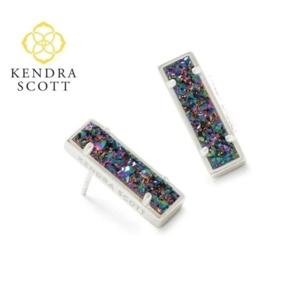 Kendra Scott Lady Bar Silver Stud Earrings in MultiColor Druzy